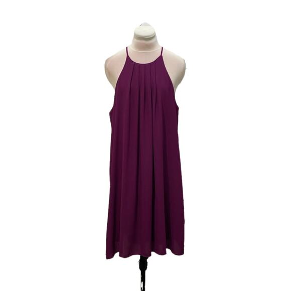 EVERLY Flowy Plum Chiffon High Neck A-line Mini Dress Large Whimsigoth Fairy - Picture 1 of 6